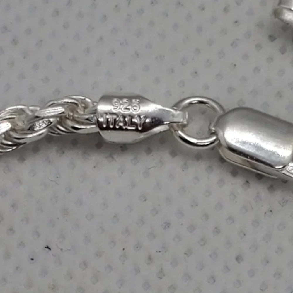 Sterling Silver 925 High Polished Diamond Cut Rope Bracelet 3.4mm 9 inches